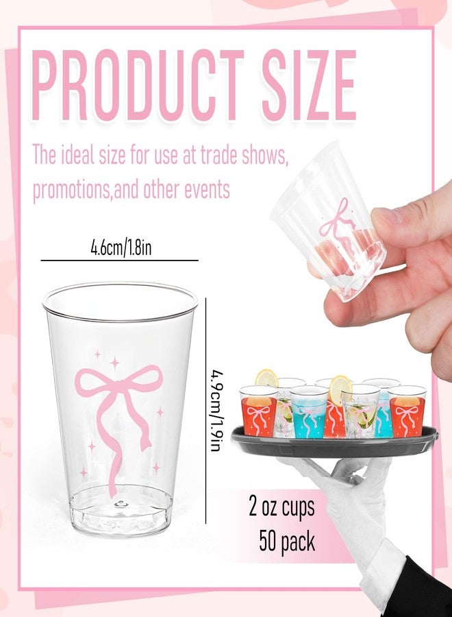 FYSUIMU 50Pcs Pink Bow Shot Glasses Cute Bowknot Hard Plastic Mini Shot Cups Disposable Clear Drinking Tasting Sample Cup for Coquette Birthday Baby Shower, 2 Oz - Image 2
