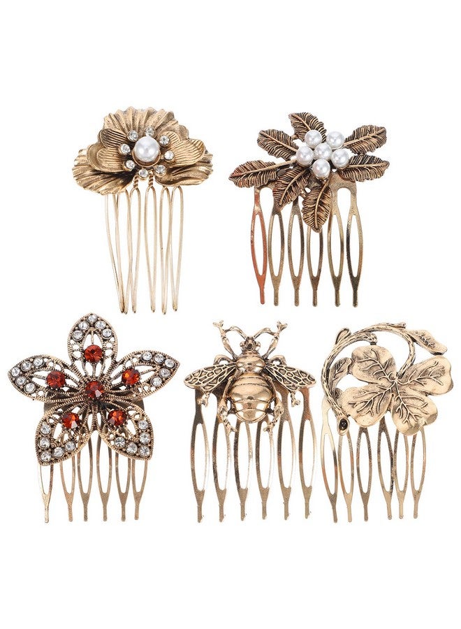 minkissy 5Pcs Women Hair Clip Comb Retro Gold Hair Side Comb Decorative Hair Comb For Bridal Wedding - Image 1