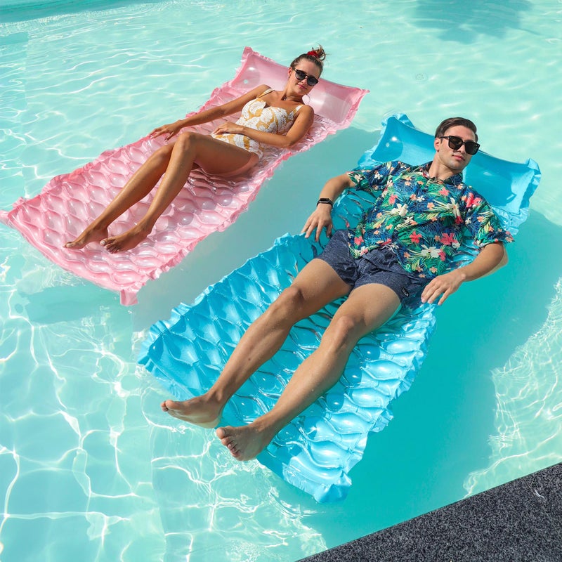 PARENTSWELL 2 Pack Inflatable Pool Floats Adult 71x33 Large Pool Raft Water Lounge Float with Headrest Floating Mat Swimming Floaties for Adults Blue Pink - Image 2