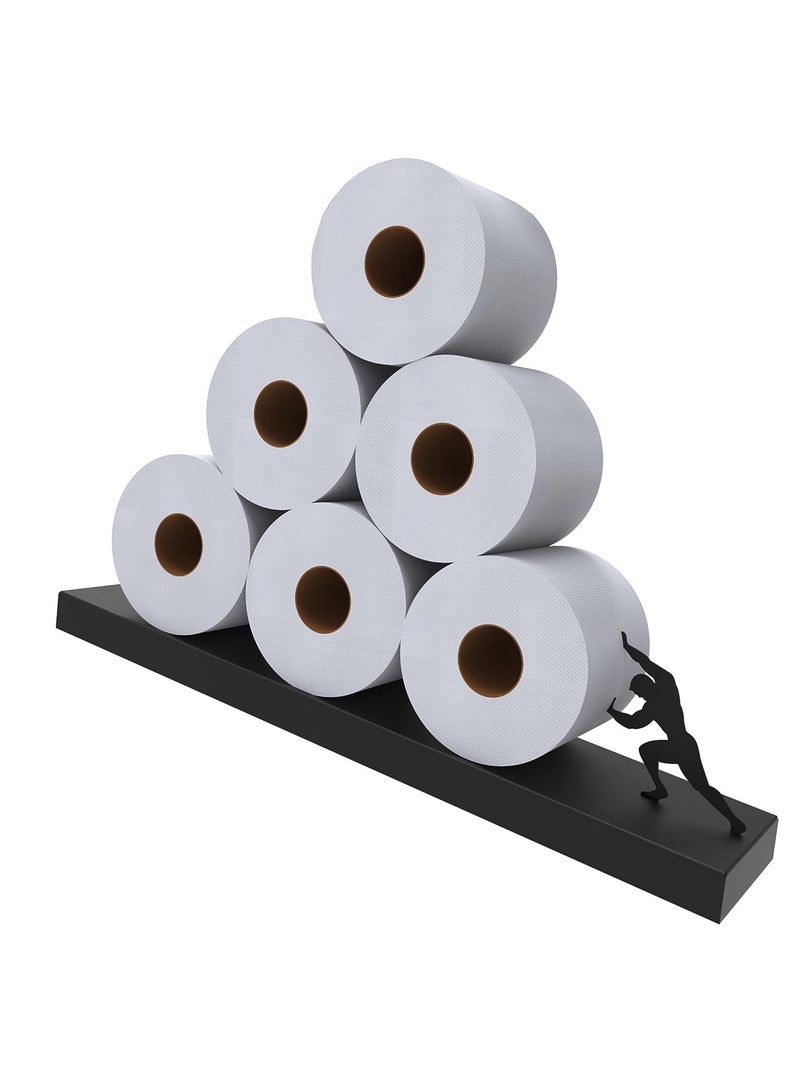 SYOSI Floating Shelf Toilet Paper Holder, Tilted Matte Black Toilet Paper Roll Holder for Easy Bathroom Storage, Toilet Paper Holder Shelf Wc Wall Mount Floating Rack for Bathroom Drop - Image 1