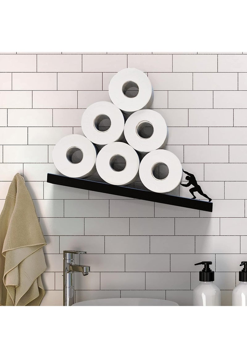 SYOSI Floating Shelf Toilet Paper Holder, Tilted Matte Black Toilet Paper Roll Holder for Easy Bathroom Storage, Toilet Paper Holder Shelf Wc Wall Mount Floating Rack for Bathroom Drop - Image 3