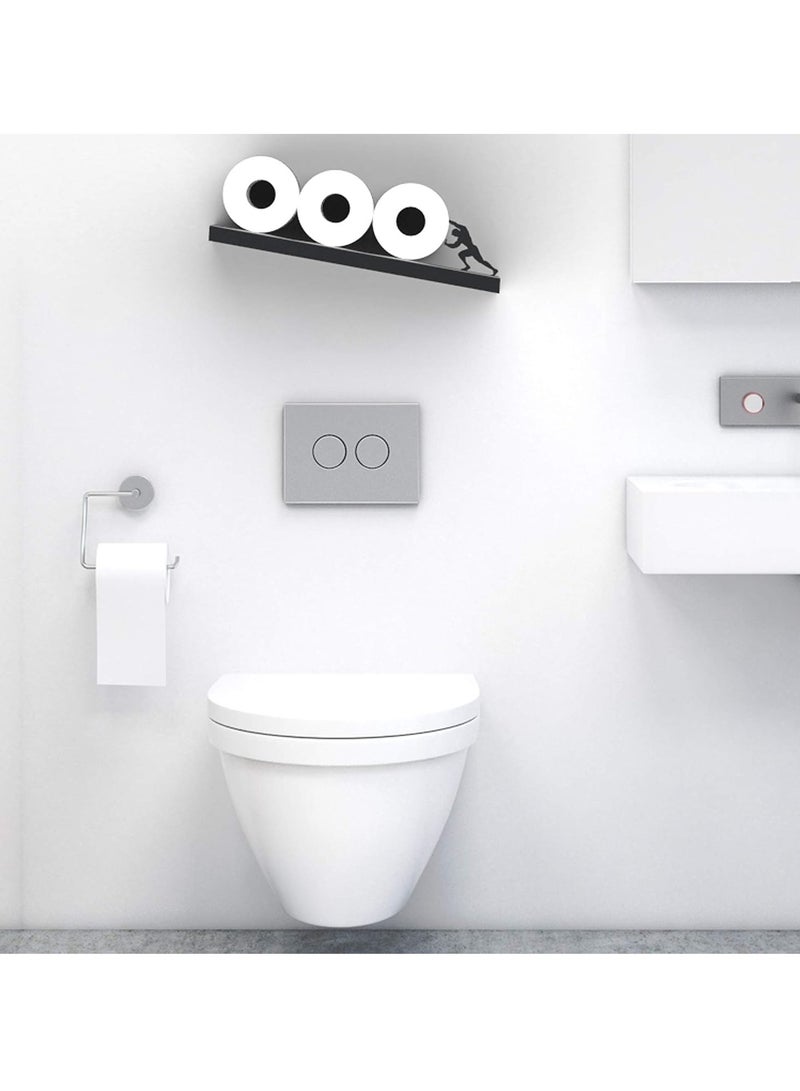 SYOSI Floating Shelf Toilet Paper Holder, Tilted Matte Black Toilet Paper Roll Holder for Easy Bathroom Storage, Toilet Paper Holder Shelf Wc Wall Mount Floating Rack for Bathroom Drop - Image 2