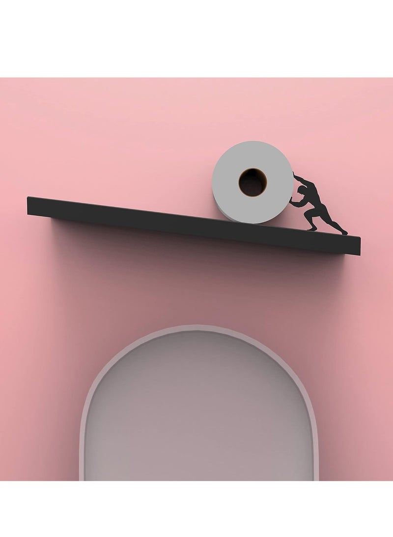 SYOSI Floating Shelf Toilet Paper Holder, Tilted Matte Black Toilet Paper Roll Holder for Easy Bathroom Storage, Toilet Paper Holder Shelf Wc Wall Mount Floating Rack for Bathroom Drop - Image 5