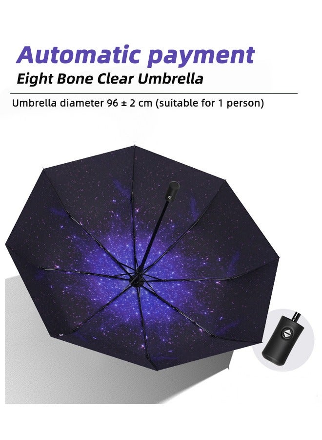 Joychic 8 أضلاع مقاومة للرياح ومضادة للأشعة فوق البنفسجية، مظلة مدمجة تفتح وتغلق تلقائيًا، مظلة قابلة للطي محمولة قوية للمطر والشمس أسود/أزرق - Image 3