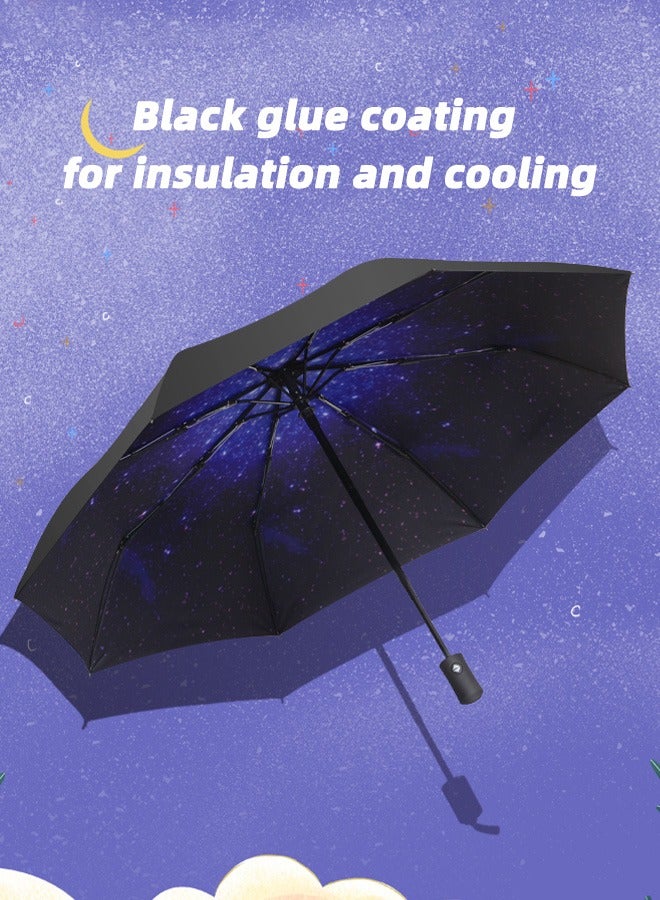 Joychic 8 أضلاع مقاومة للرياح ومضادة للأشعة فوق البنفسجية، مظلة مدمجة تفتح وتغلق تلقائيًا، مظلة قابلة للطي محمولة قوية للمطر والشمس أسود/أزرق - Image 2
