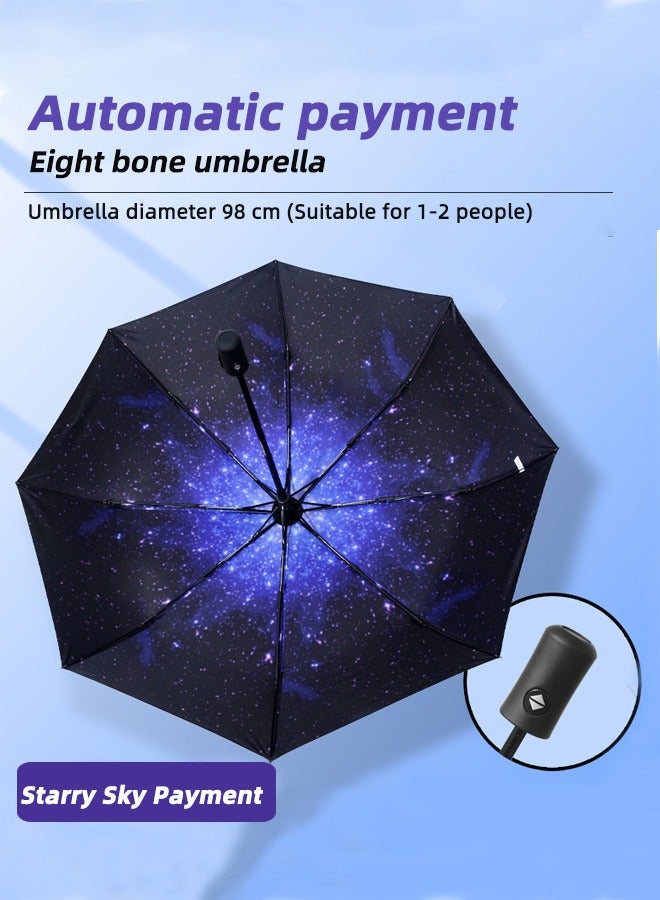 Joychic 8 أضلاع مقاومة للرياح ومضادة للأشعة فوق البنفسجية، مظلة مدمجة تفتح وتغلق تلقائيًا، مظلة قابلة للطي محمولة قوية للمطر والشمس أسود/أزرق - Image 4