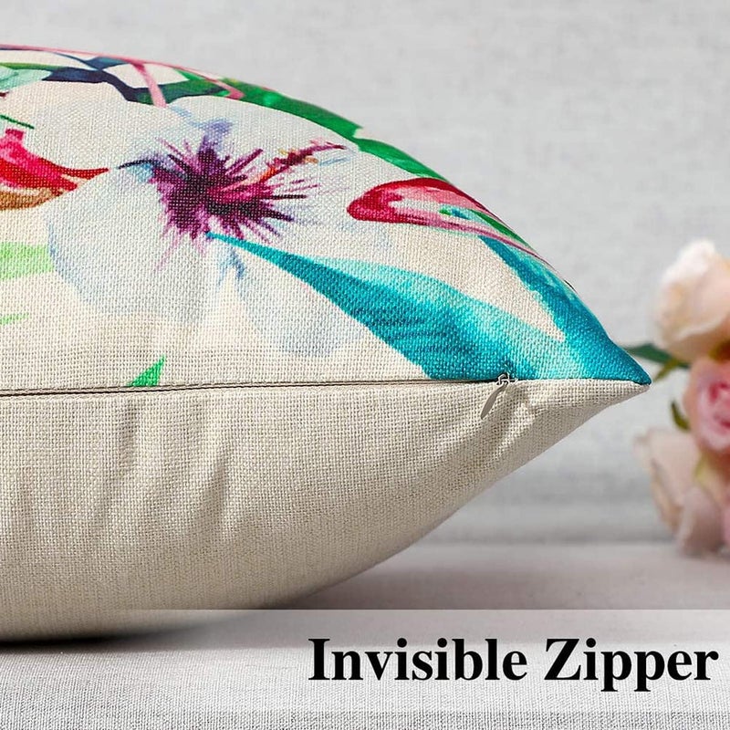 ELECDON Decorative Throw Pillow Covers Pack of 4, Waterproof Cushion Covers, Perfect to Outdoor Patio Garden Living Room Sofa Farmhouse Decor (18x18 Inches) (Tropical Plants and Flowers Birds) - Image 5