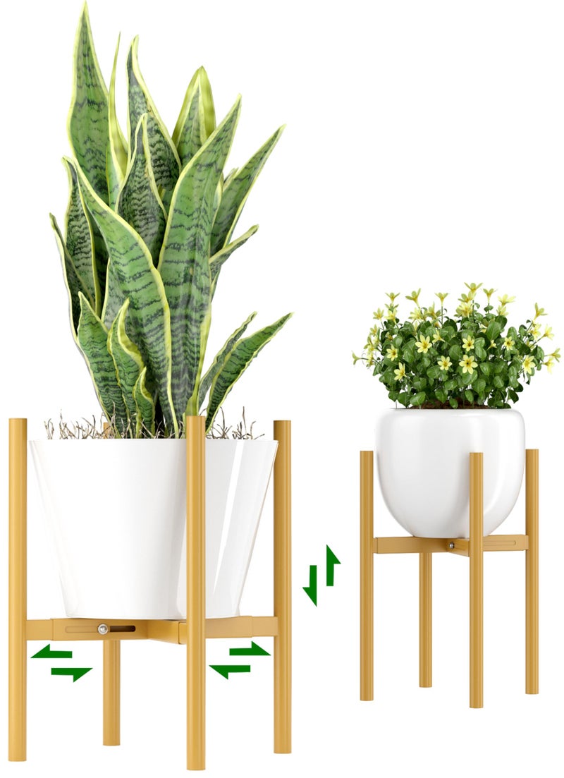 EKNITEY Adjustable Plant Pot Stand: Indoor Outdoor Modern Flower Holder Metal Plant Rack Organizer Planter Stand for Garden Patio Corner Bathroom Living Room Balcony Home Office (Gold) - Image 1