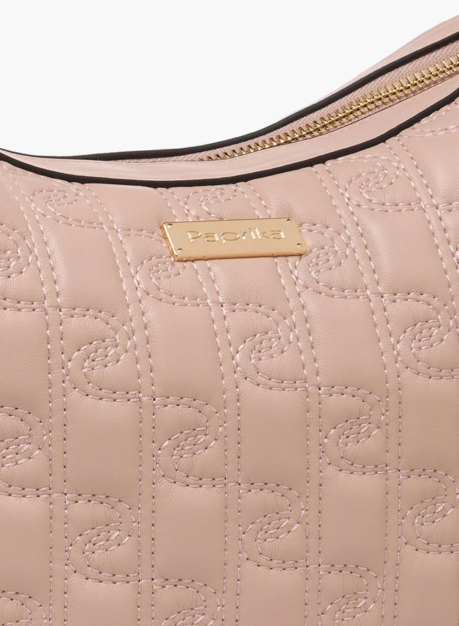 Paprika Quilted Shoulder Bag with Zip Closure