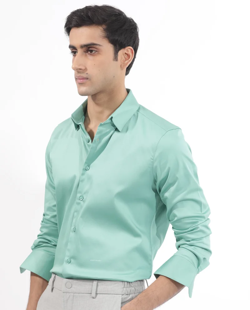 Rare Rabbit Rare Rabbit Men's Holand Pastel Green Satin Fabric Full Sleeves Solid Shirt