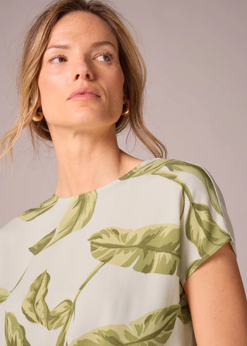 Matalan Et Vous Cream Leaf Print Jersey Back T-Shirt