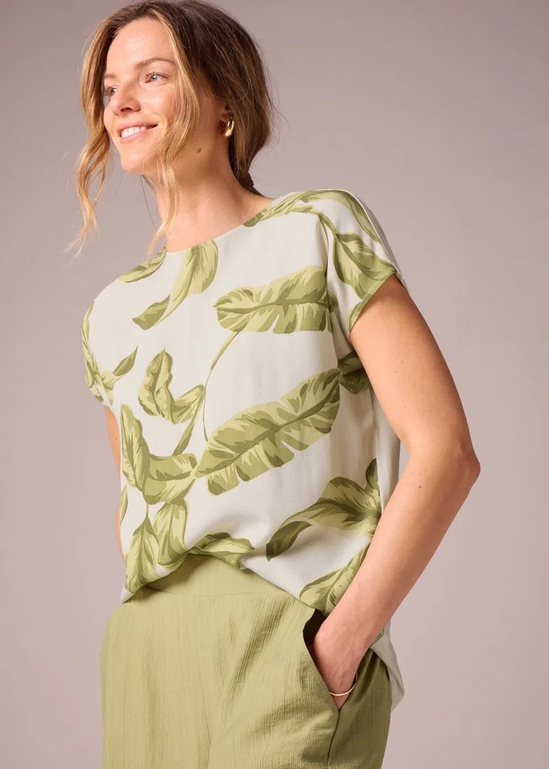 Matalan Et Vous Cream Leaf Print Jersey Back T-Shirt