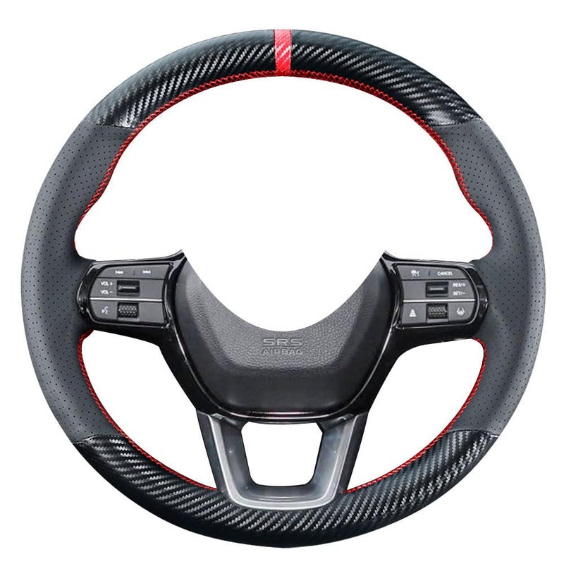 Kivnto DIY Sew Stitching Carbon Fiber Steering Wheel Covers for Honda CRV CRV HRV HRV 2023 2024 2025 15 inches Leather Interior Accessories