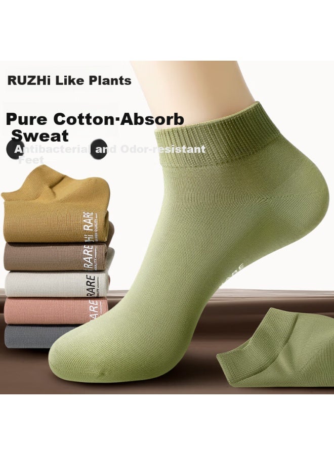 As plant Men'S Summer Cotton Boat Socks 100% Pure Cotton 7A Antibacterial And Odor-Resistant Trendy Durable Low-Cut No-Show Invisible Short Socks - Image 2