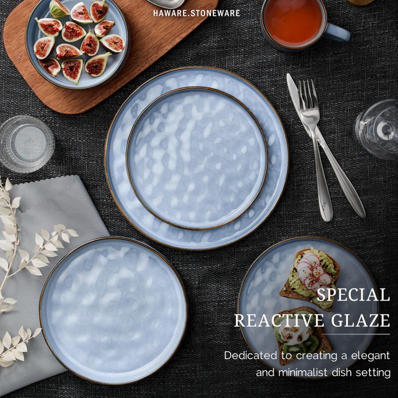 HaWare Dinnerware Sets, 12-Piece Plates and Bowls Set, Stoneware Dish Set for 4, Ceramic Dinnerware for Home Restaurant, Chip and Scratch Resistant, Microwave and Dishwasher Safe, Reactive Blue - Image 5
