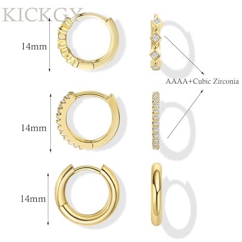 KICKGY Gold Huggie Hoop Earrings for Women, Dainty 14K Gold Plated CZ Small Hoop Earring Stacks Hypoallergenic Cartilage Earrings Simple Earring Sets for Multiple Piercings Jewelry - Image 5