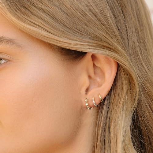 KICKGY Gold Huggie Hoop Earrings for Women, Dainty 14K Gold Plated CZ Small Hoop Earring Stacks Hypoallergenic Cartilage Earrings Simple Earring Sets for Multiple Piercings Jewelry - Image 3