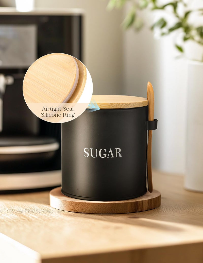AISBUGUR Sugar Bowl with Lid and Spoon: 17oz Metal Sugar Container - Airtight Food Sugar Jar - Coffee Bar Accessories - Countertop Kitchen Decor (Black) - Image 5