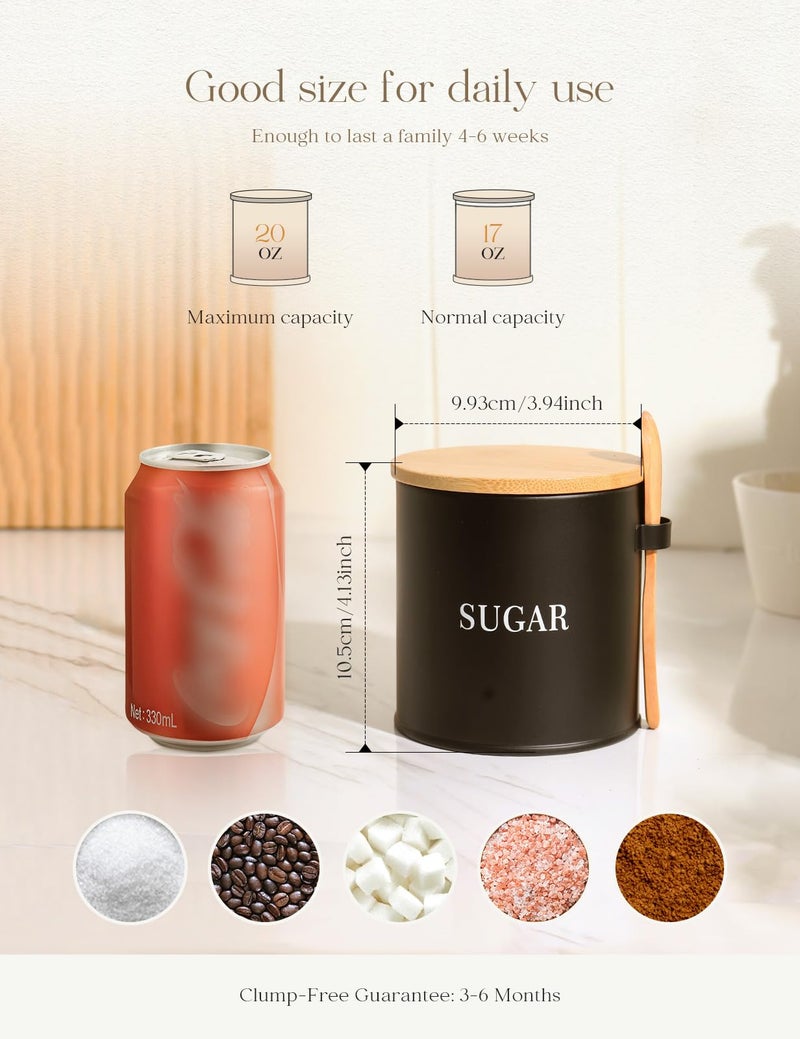 AISBUGUR Sugar Bowl with Lid and Spoon: 17oz Metal Sugar Container - Airtight Food Sugar Jar - Coffee Bar Accessories - Countertop Kitchen Decor (Black) - Image 4