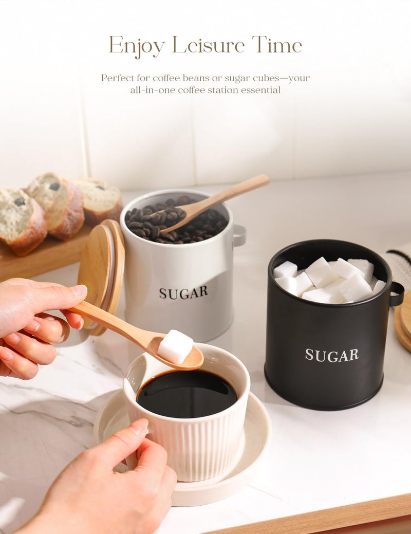 AISBUGUR Sugar Bowl with Lid and Spoon: 17oz Metal Sugar Container - Airtight Food Sugar Jar - Coffee Bar Accessories - Countertop Kitchen Decor (Black) - Image 2