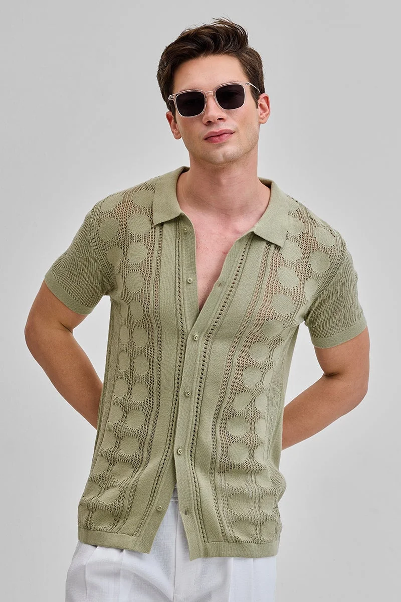 SNITCH Sage Self Design Knitted Shirt