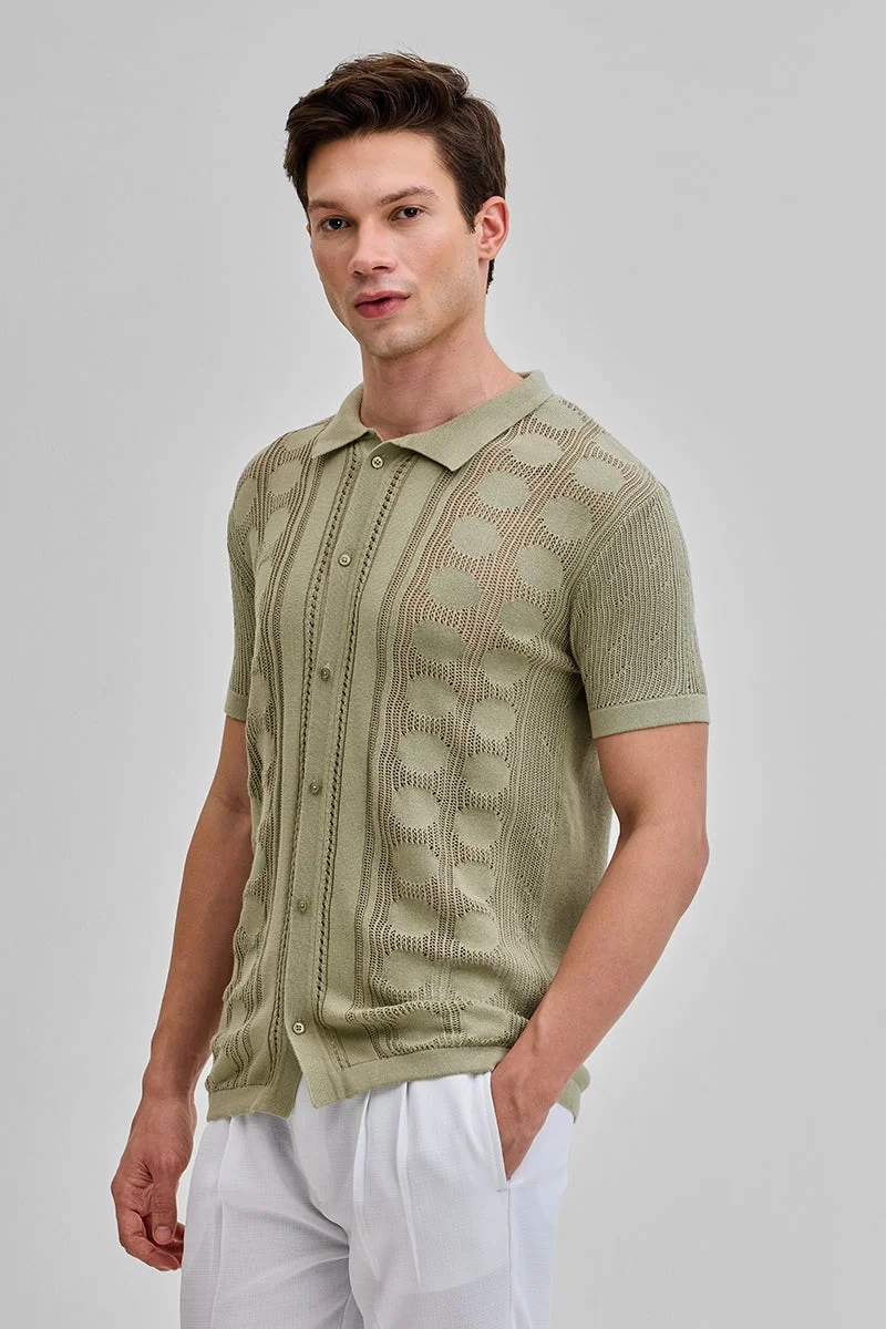 SNITCH Sage Self Design Knitted Shirt