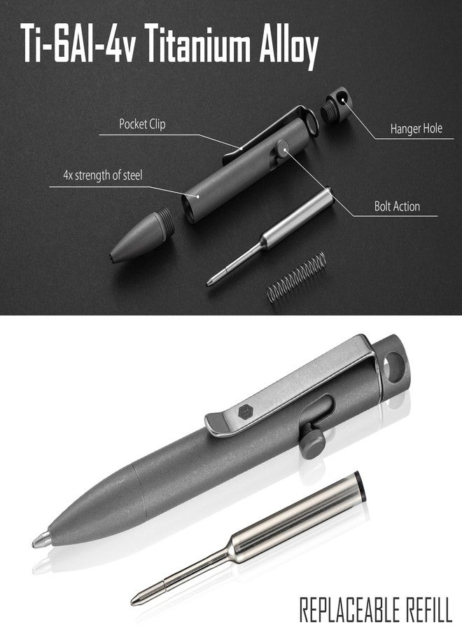KeyUnity KP05SW Bolt Action EDC Pen with Clip, Titanium Pocket Ballpoint Pen for Everyday Carry (Stonewashed) - Image 2