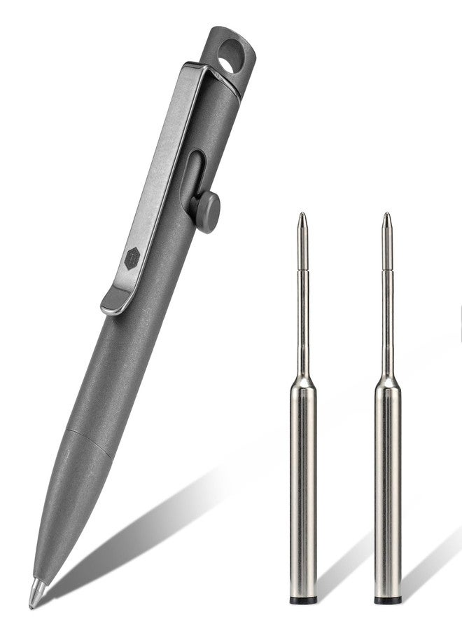 KeyUnity KP05SW Bolt Action EDC Pen with Clip, Titanium Pocket Ballpoint Pen for Everyday Carry (Stonewashed) - Image 1