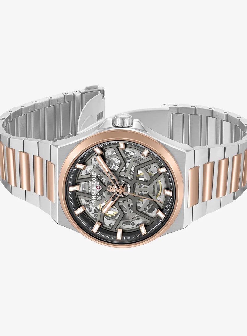 Kenneth Cole New York Silver/Rose Gold Verrazzano Silver Rose Gold Stainless Steel Bracelet Automatic Watch for Men, 43.5mm for Men | Best Price UAE