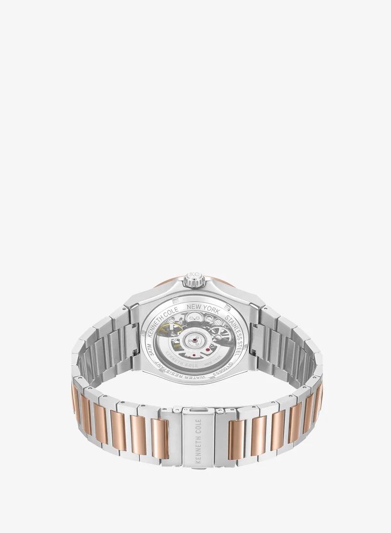 Kenneth Cole New York Silver/Rose Gold Verrazzano Silver Rose Gold Stainless Steel Bracelet Automatic Watch for Men, 43.5mm for Men | Best Price UAE