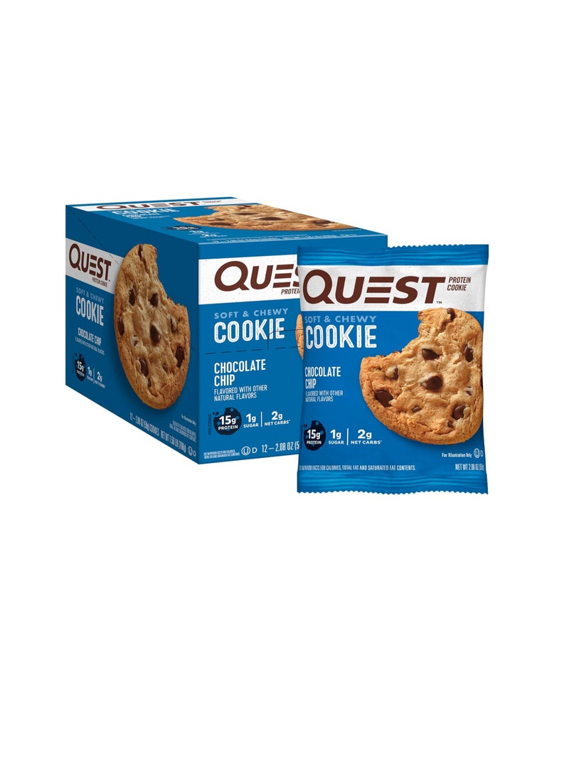 كويست كوكي البروتين برقائق الشوكولاتة؛ صديق للكيتو؛ نسبة عالية من البروتين؛ منخفض الكربوهيدرات؛ 12 عدد - Image 1