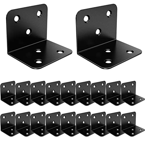 Riuog 20 Pcs Metal Corner Braces, 1.5in L Brackets for Wood, 90 Degree l Bracket Wide Corner Black Metal Corner Bracket for Wood Furniture Bed Chair - Image 1