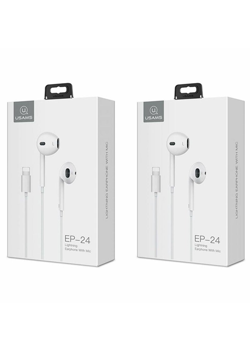 Usams - iPhone Lightning Earphones with Volume Control And Mic White - Image 1