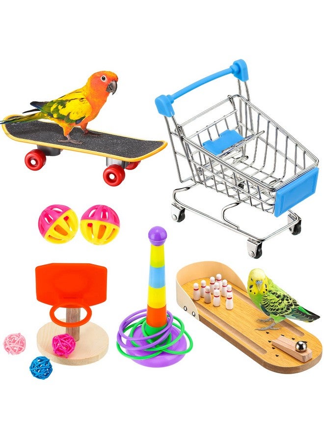 سكايليتي 10 ألعاب تدريب الطيور - ألعاب ذكاء الببغاء للببغاء والكوكاتيل والمكاو - تتضمن البولينج وكرة السلة والحلقات وعربة التسوق ولوح التزلج والجرس والكرة - ألوان عشوائية - Image 1