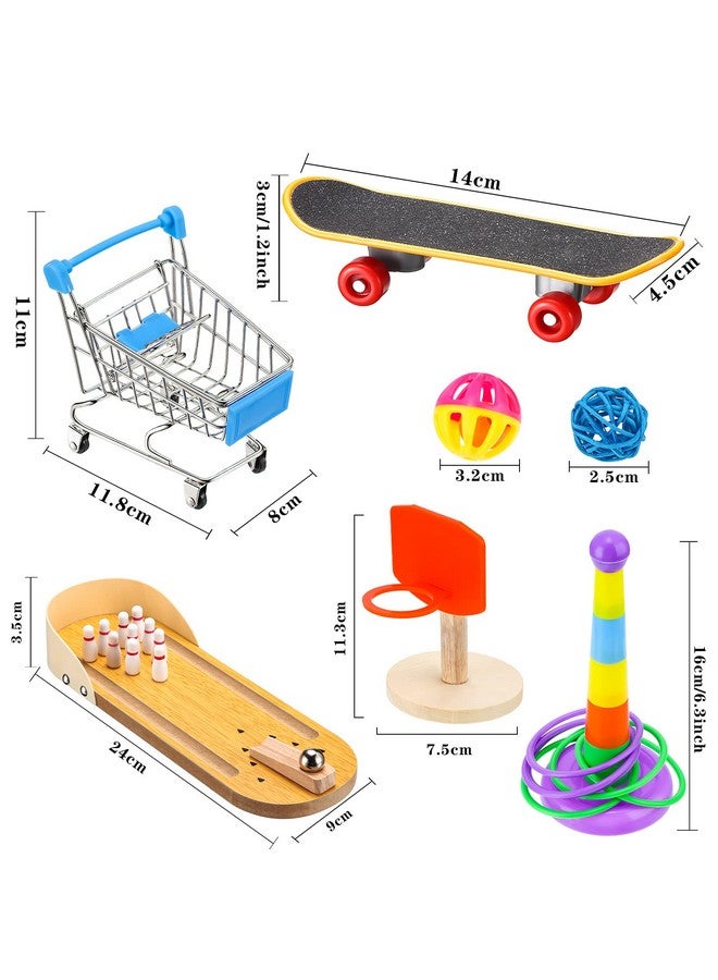سكايليتي 10 ألعاب تدريب الطيور - ألعاب ذكاء الببغاء للببغاء والكوكاتيل والمكاو - تتضمن البولينج وكرة السلة والحلقات وعربة التسوق ولوح التزلج والجرس والكرة - ألوان عشوائية - Image 2