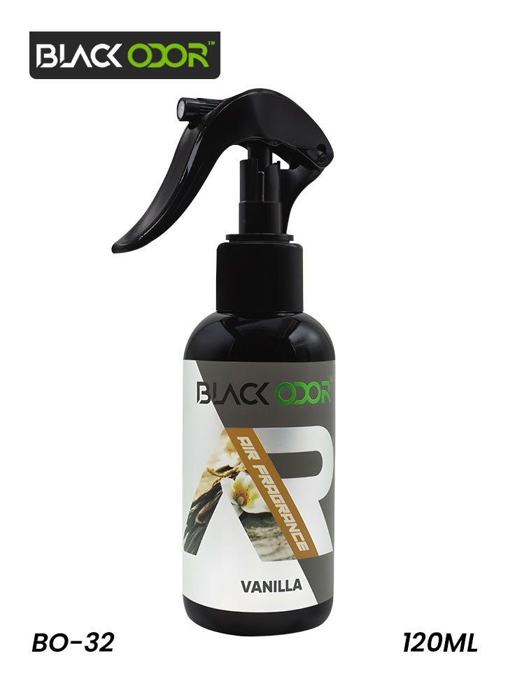 Black Odor Air Freshener Spray  120ml - Vanilla, Odor Eliminator, Essential Oil-Based, Long-Lasting Fragrance, Home, Car, Office Use - BO-32 - Image 1