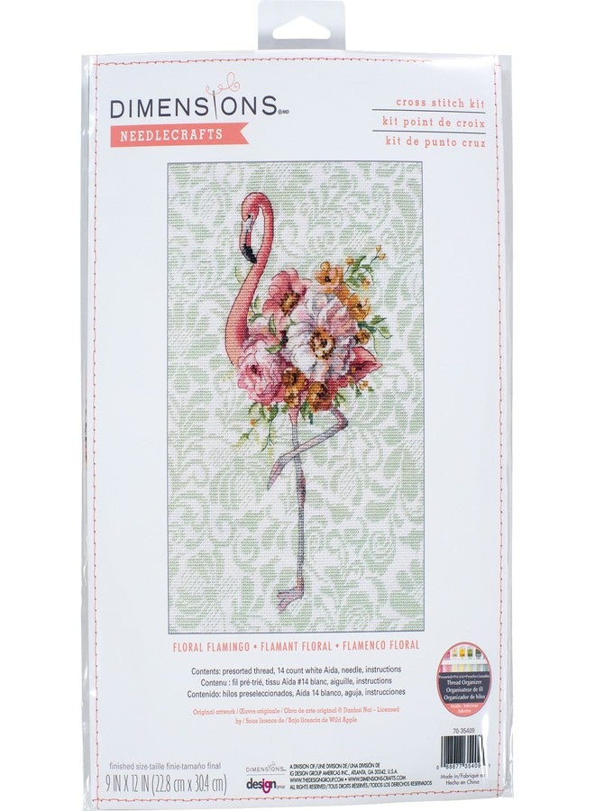 Dimensions Floral Flamingo Animal Counted Cross Stitch Set, 9" x 12", 14 Cnt. White Aida - Image 1