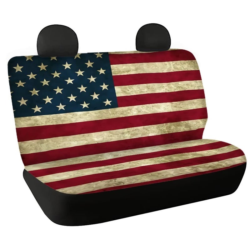 AFPANQZ Patriotic American Flag Car Rear Bench Protective Car Seat Cover Back Seat Only Car Truck Vans SUVs Polyester Fabric Car Backseat Cover Universal Fit Full Wrap DustProof Stars and Stripe