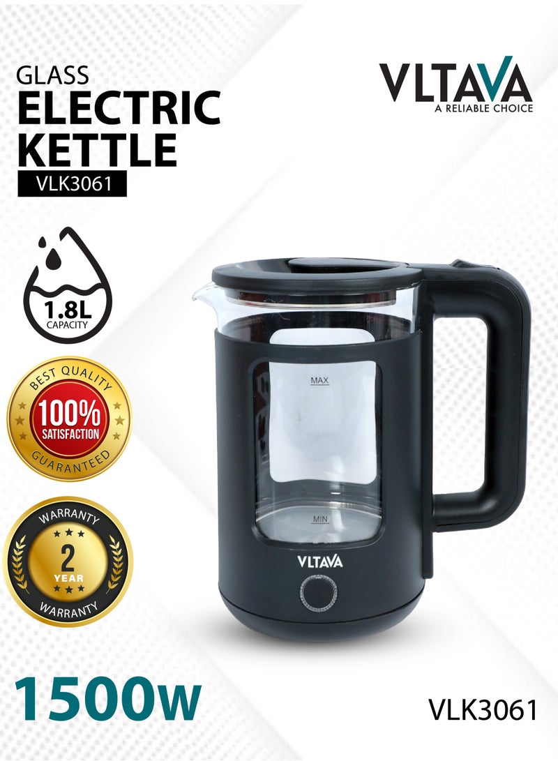 Vltava Glass Electric Kettle, 1.8L, 1500W with Auto Shutoff & Double Safety Protection, Stainless Steel Body, 360° Rotating Base, Dry Heating Protection VLK3061 - Image 2
