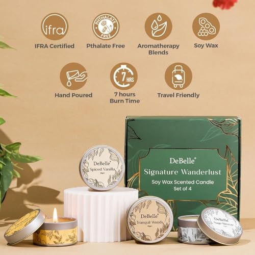 DeBelle Scented Candle Soy Wax Gift Set Candle Combo Set of 4 Signature Wanderlust, 30g Each | 7 Hours Burn time | Luxe Corporate, Wedding, Anniversary, Birthday Gift | Soothing Fragrances - Image 3
