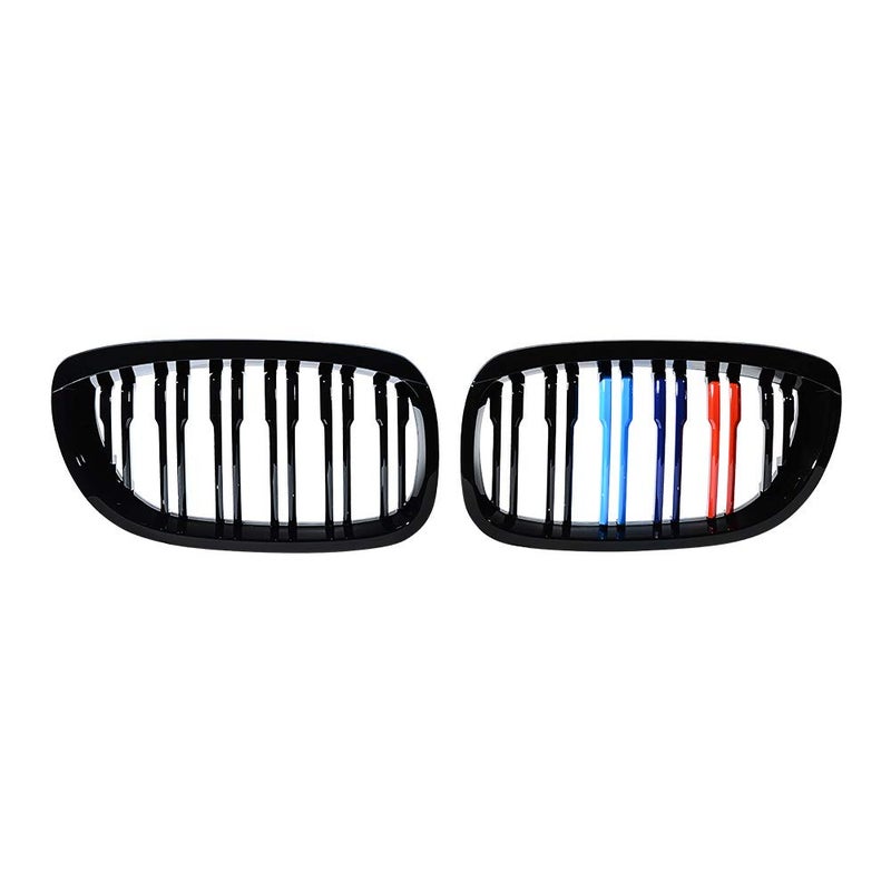 Generic AMOPA Compatible with '03-'06 E46 2-Door LCI Facelift 3 series Coupe Cabriolet 1 Pair Front Glossy Black M-Color Hood Kidney Grille Grill (Double Line)  - Image 1