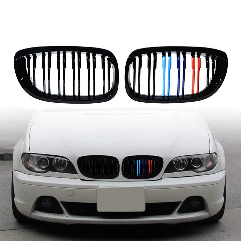 Generic AMOPA Compatible with '03-'06 E46 2-Door LCI Facelift 3 series Coupe Cabriolet 1 Pair Front Glossy Black M-Color Hood Kidney Grille Grill (Double Line)  - Image 2