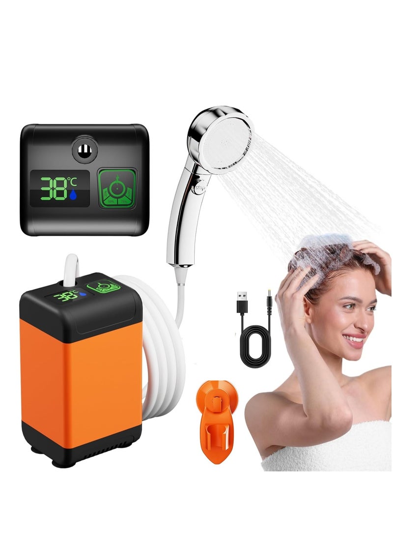شو وو دش محمول للتخييم، مضخة دش قابلة لإعادة الشحن بسعة 6000 مللي أمبير/ساعة، مزودة بشاشة LED ذكية وثلاثة أوضاع رش، مناسبة للمخيمين والمسافرين ومالكي الحيوانات الأليفة للاستخدام الخارجي. - Image 1