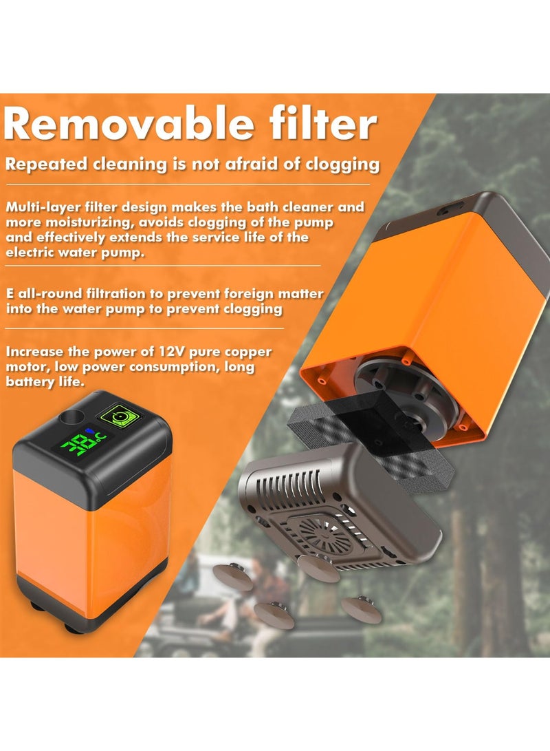 شو وو دش محمول للتخييم، مضخة دش قابلة لإعادة الشحن بسعة 6000 مللي أمبير/ساعة، مزودة بشاشة LED ذكية وثلاثة أوضاع رش، مناسبة للمخيمين والمسافرين ومالكي الحيوانات الأليفة للاستخدام الخارجي. - Image 3