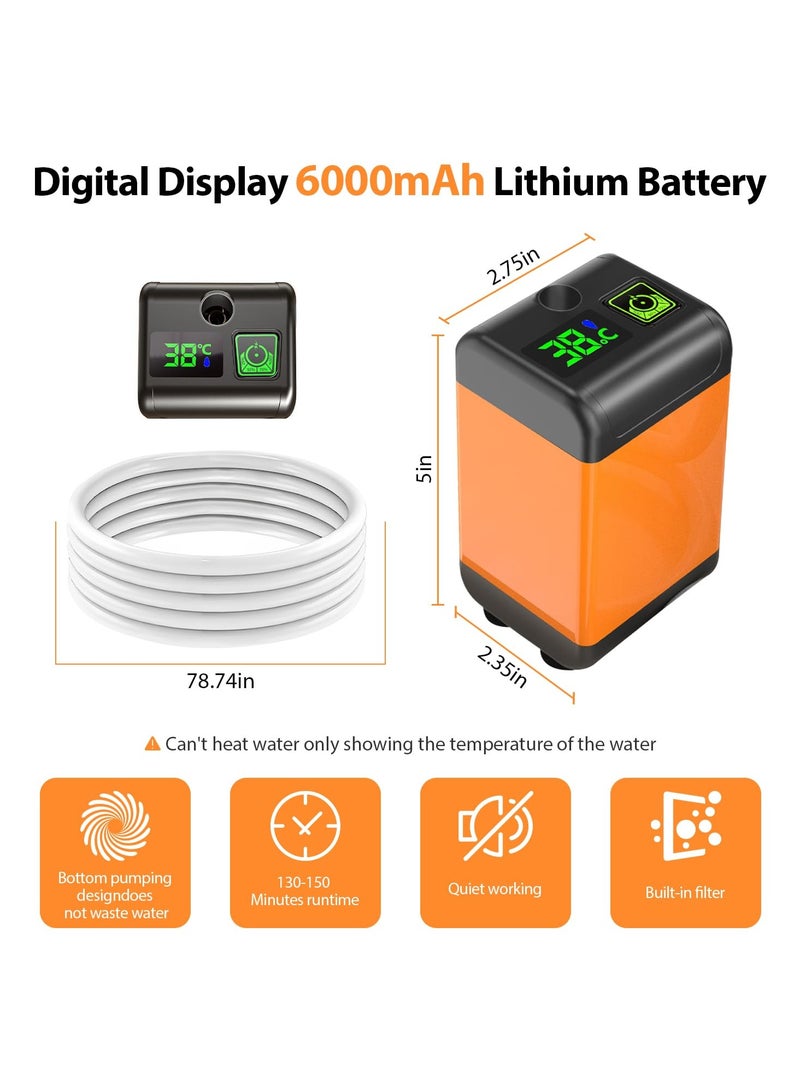 شو وو دش محمول للتخييم، مضخة دش قابلة لإعادة الشحن بسعة 6000 مللي أمبير/ساعة، مزودة بشاشة LED ذكية وثلاثة أوضاع رش، مناسبة للمخيمين والمسافرين ومالكي الحيوانات الأليفة للاستخدام الخارجي. - Image 2