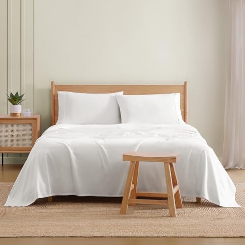 UGG Queen Sheet Set 4-Piece Luxury Cooling Sheets Deep Pockets Premium Bedding with 2 Pillow Shams Hypoallergenic Machine Washable Soft Lightweight Bed Set for Bedroom, Queen, White (Hedi) - Image 3