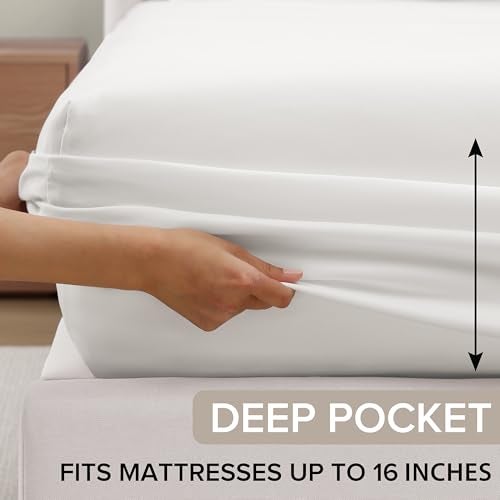 UGG Queen Sheet Set 4-Piece Luxury Cooling Sheets Deep Pockets Premium Bedding with 2 Pillow Shams Hypoallergenic Machine Washable Soft Lightweight Bed Set for Bedroom, Queen, White (Hedi) - Image 2