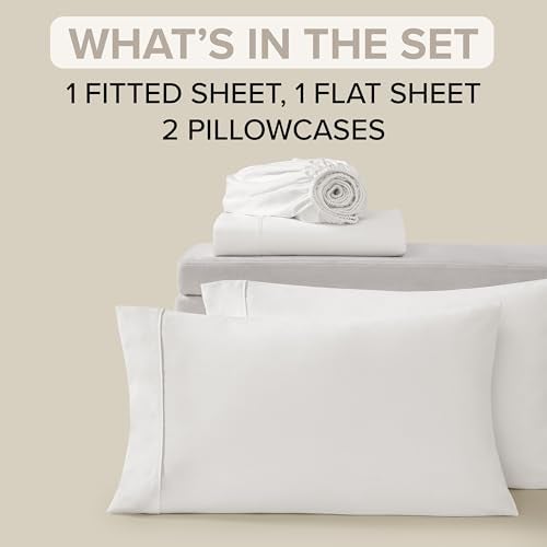 UGG Queen Sheet Set 4-Piece Luxury Cooling Sheets Deep Pockets Premium Bedding with 2 Pillow Shams Hypoallergenic Machine Washable Soft Lightweight Bed Set for Bedroom, Queen, White (Hedi) - Image 5