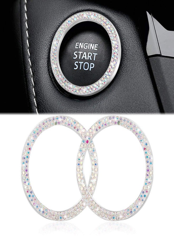 WINKA 2pcs Bling Car Engine Start Button Cover Diamond Crystal Push Start Stop Button Ring Sparkly Bling Ignition Button Cover Rhinestone Keyless Ignition Ring Universal Car Accessories (Colorful) - Image 1