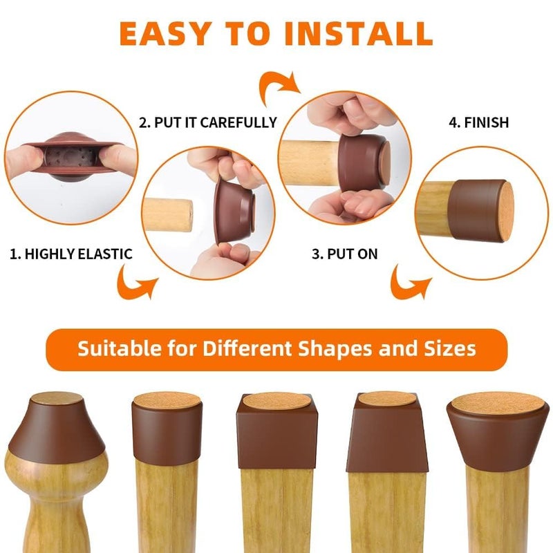 PRAMANTA 16Pcs 4Set Floor Protector Chair Leg Covers Silicone Leg Covers to Protect Wood Tile Floors Felt Pads Non Slip Furniture Leg Caps Reduce Noise - Image 5